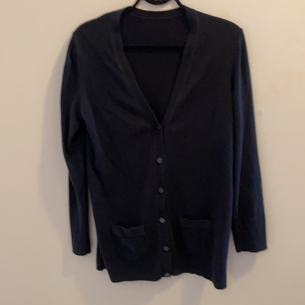 Black cotton blend button up cardigan.